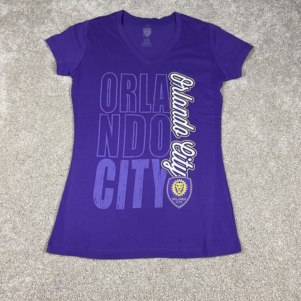 MLS Womens Large Purple Orlando City‎ V-Neck Short Sleeve T-Shirt NWOT